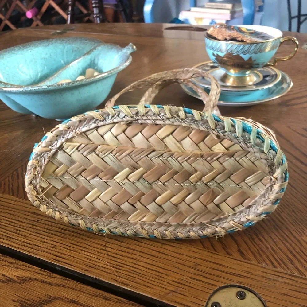Vintage Wicker Seagrass Woven Embroidery Bag